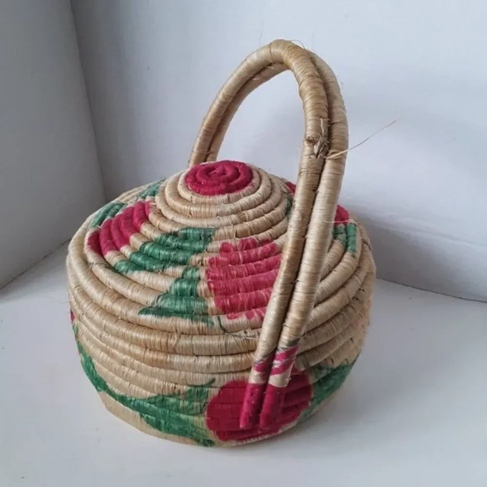 Vintage Large Coil Woven Old Mexican BOHO Style Basket